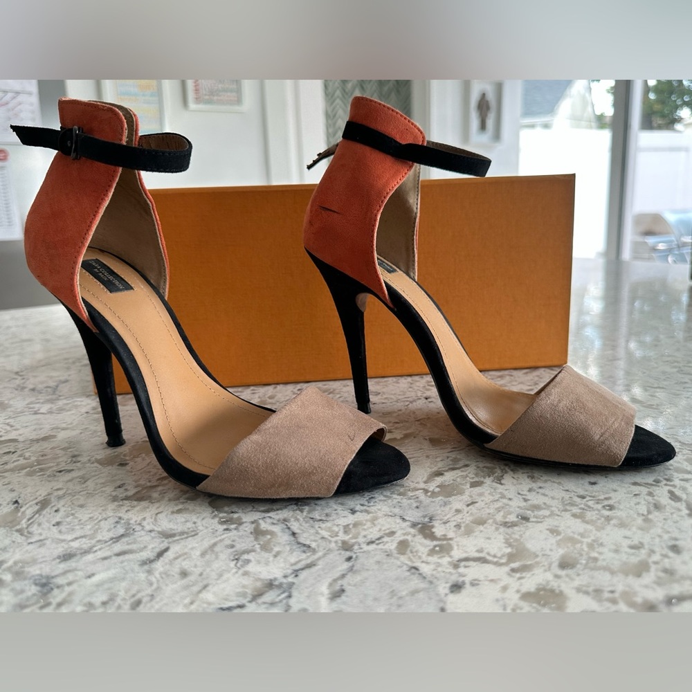 Zara Orange, Tan & Black Color Block Sandals (Size 7 - 7.5)